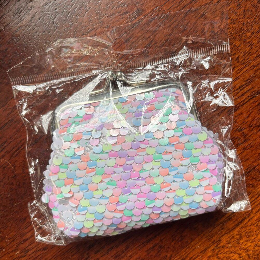 Pastel sequin coin purse NWT
